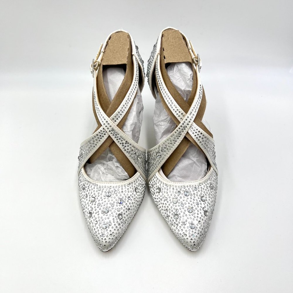 Jessica Simpson Womens Accile Jeweled White Satin Heels Pumps Shoes 6.5 - Picture 2 of 14